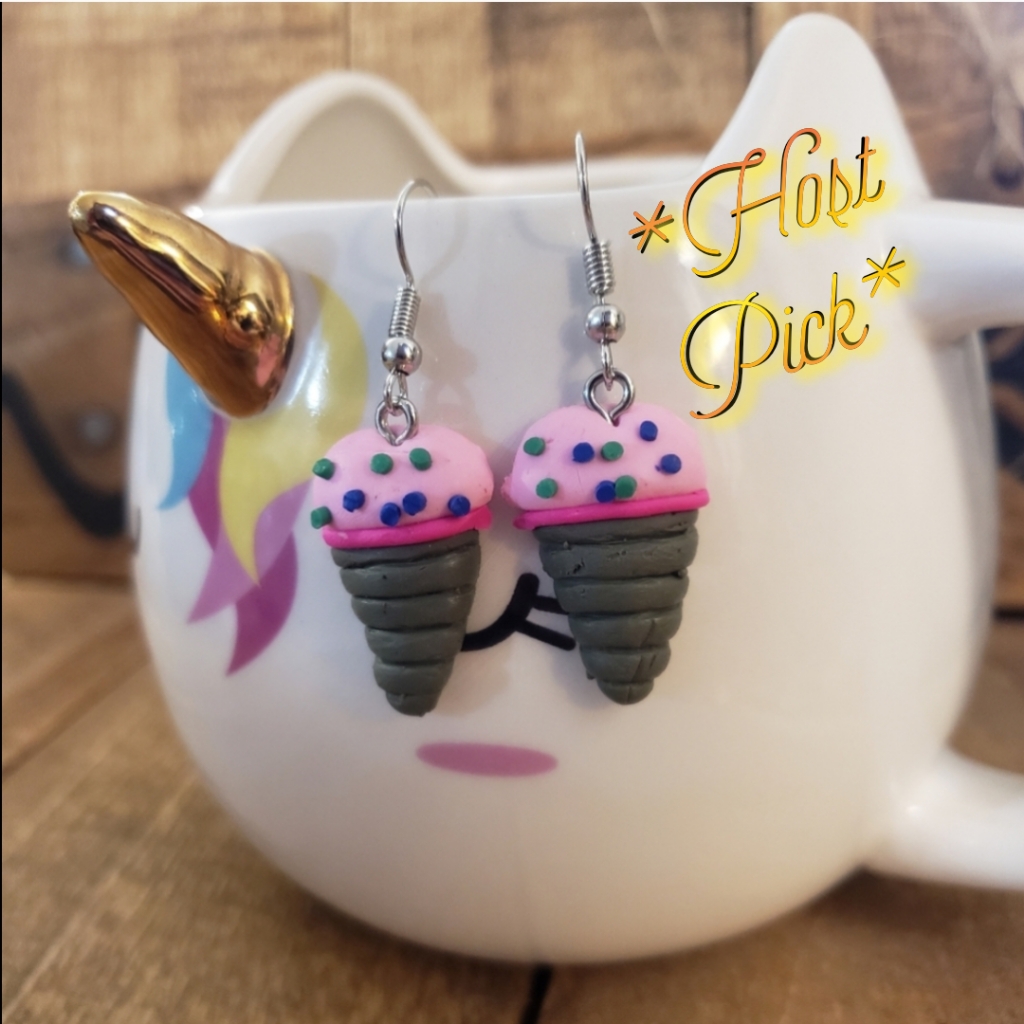Ice Cream Cone Earrings ~Foodie~Summer~Kawaii~Pink~Cute~Frozen~Valentine's Gift